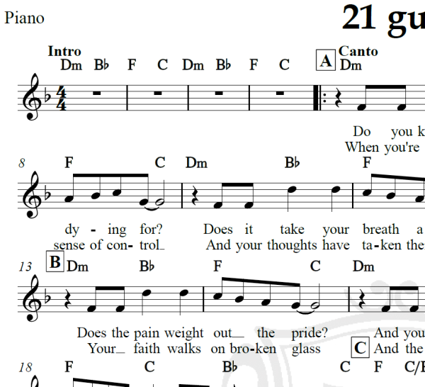 21 guns - Green Day - Piano/Vocal