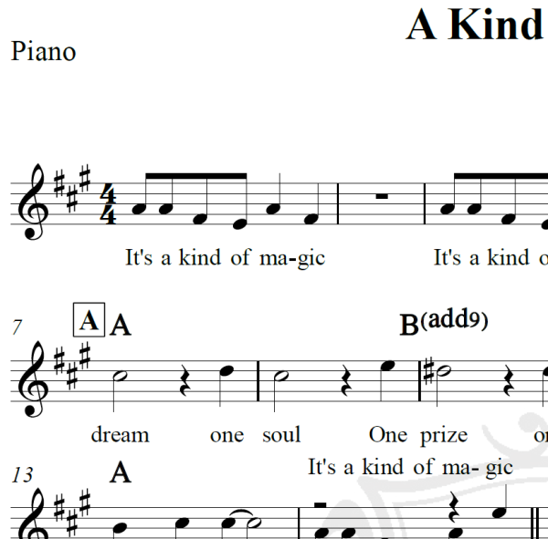 A Kind of Magic - Queen - Piano/Vocal