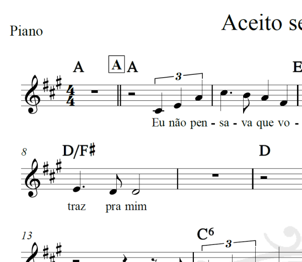 Aceito seu coração - Roberto Carlos - Piano/Vocal