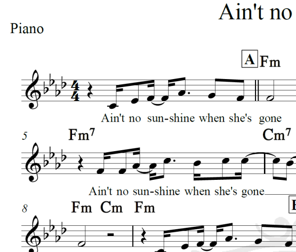 Ain't no sunshine - Bill Withers - Piano/Vocal