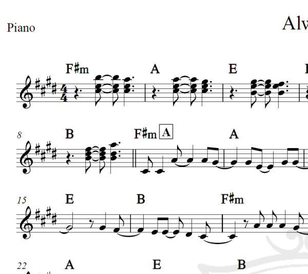 Always - Gavin James - Piano