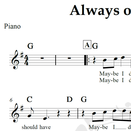 Always on my mind - Elvis Presley - Piano/Vocal