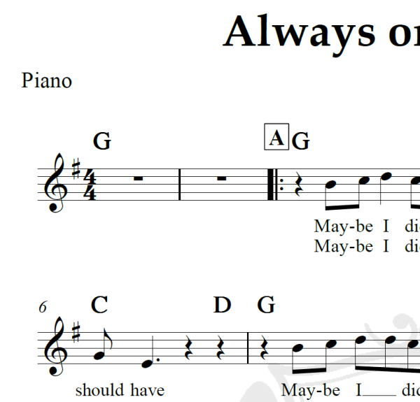 Always on my mind - Elvis Presley - Piano/Vocal