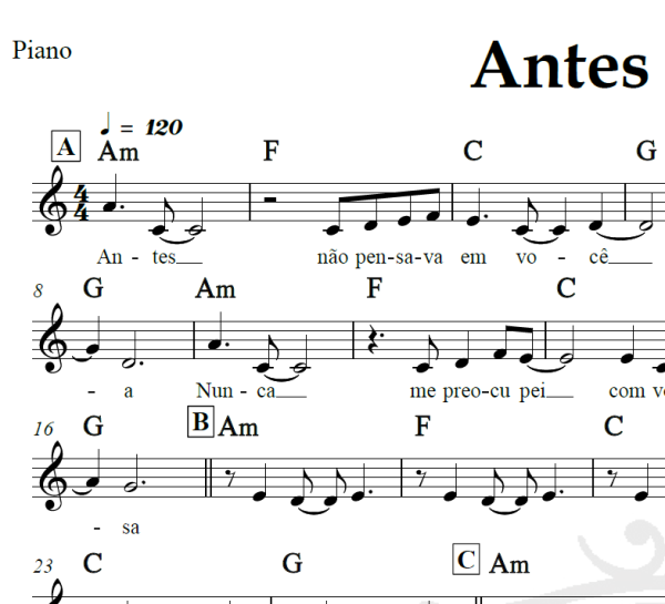 Antes de você - Titãs - Piano/Vocal