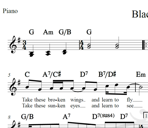 Blackbird - The Beatles - Piano/Vocal