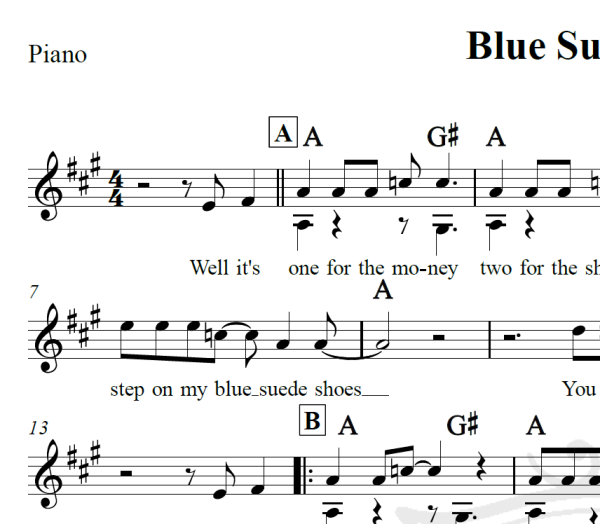 Blue Suede Shoes - Elvis Presley - Piano/Vocal