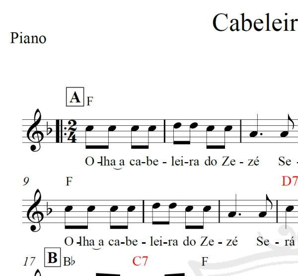 Cabeleira do Zezé - Piano/Vocal