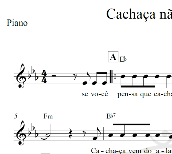 Cachaça não é água não - Piano/Vocal