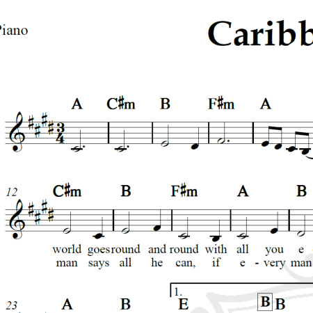 Caribbean Blue - Enya - Piano/Vocal