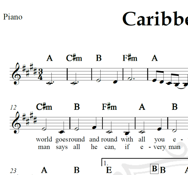 Caribbean Blue - Enya - Piano/Vocal