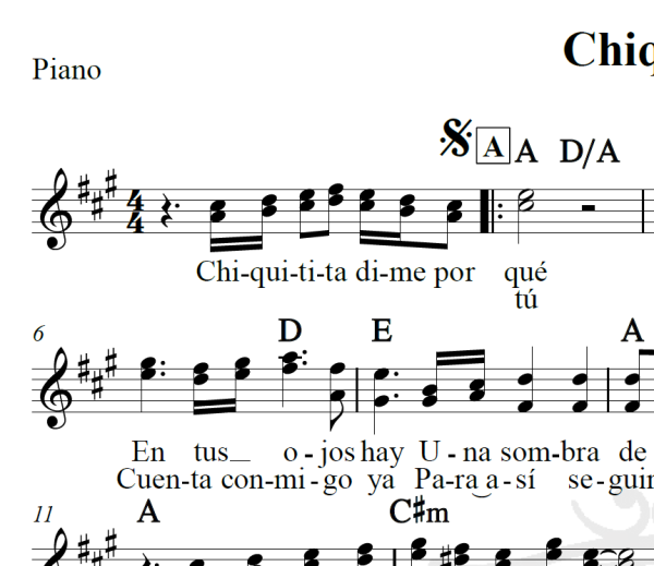 Chiquitita - ABBA - Piano/Vocal