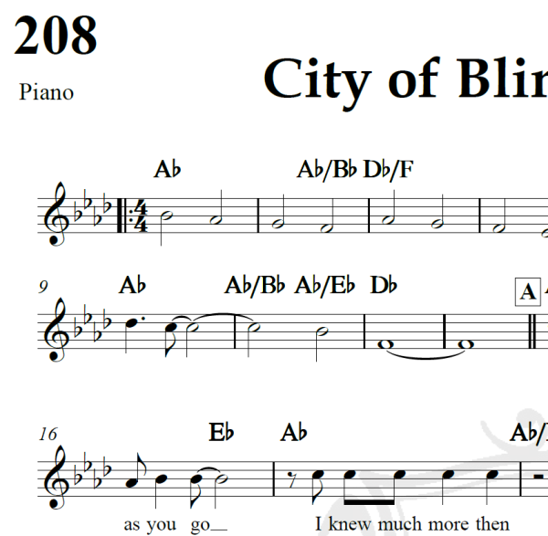 City of Blinding Lights - U2 - Piano/Vocal