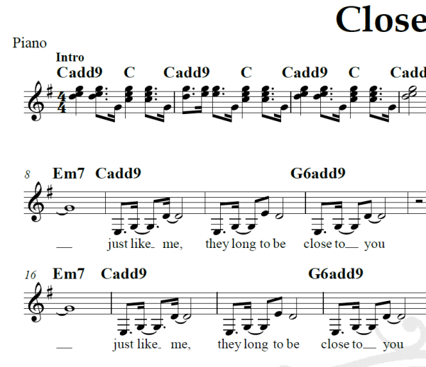 Close to you - Carpenters - Piano/Vocal