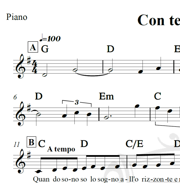 Con te partiro - Andrea Bocelli - Piano/Vocal