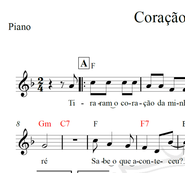 Coração de jacaré - Piano/Vocal