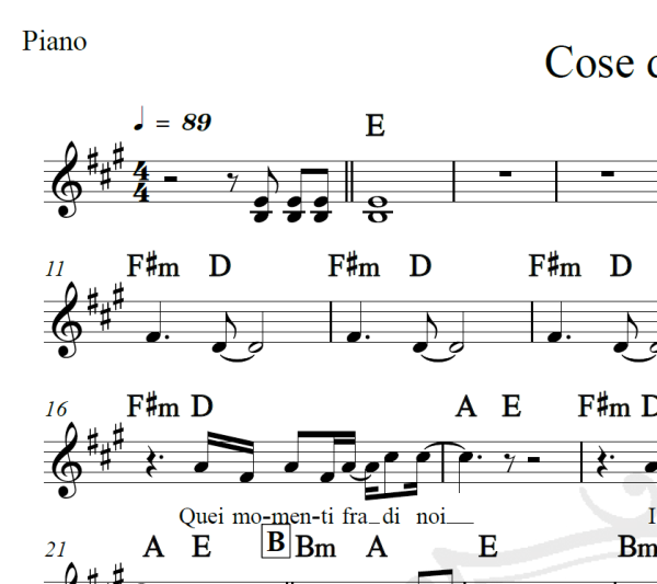 Cose della vita - Eros Ramazzotti - Piano/Vocal