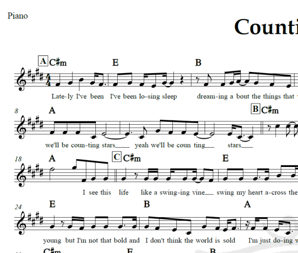 Counting Stars - One Republic - Piano/Vocal