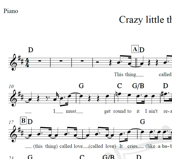 Crazy little thing called love - Queen - Piano/Vocal