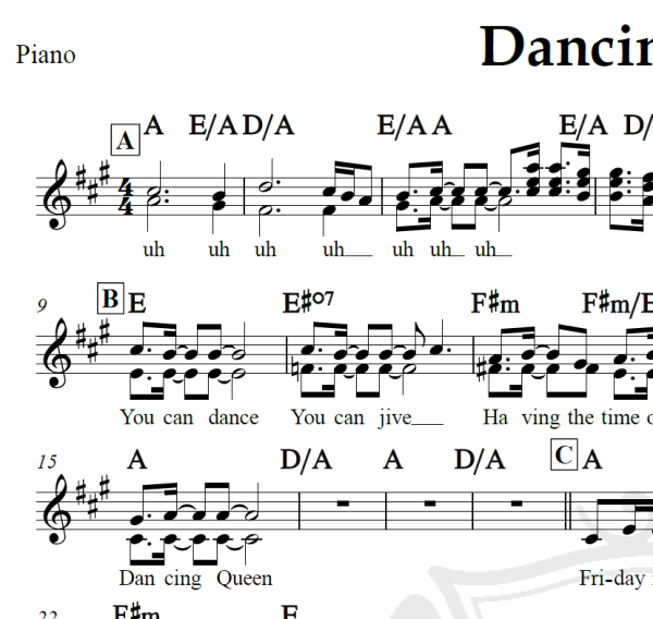 Dancin' Queen - ABBA - Piano/Vocal