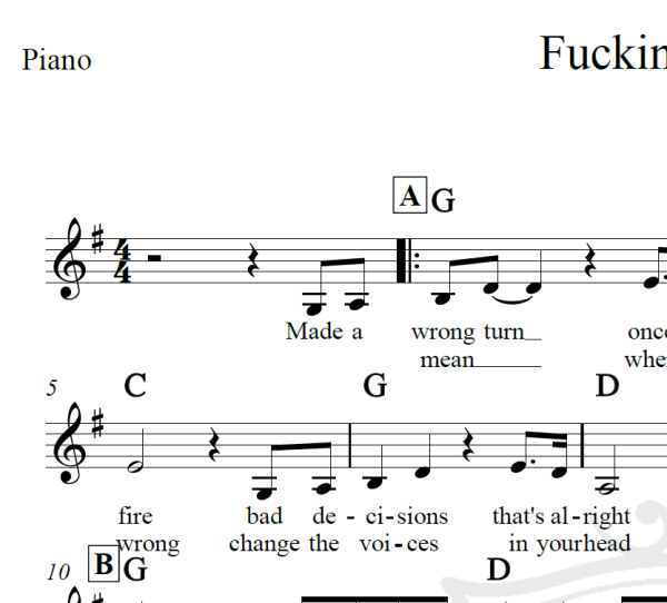 Fucking perfect - Pink - Piano/Vocal