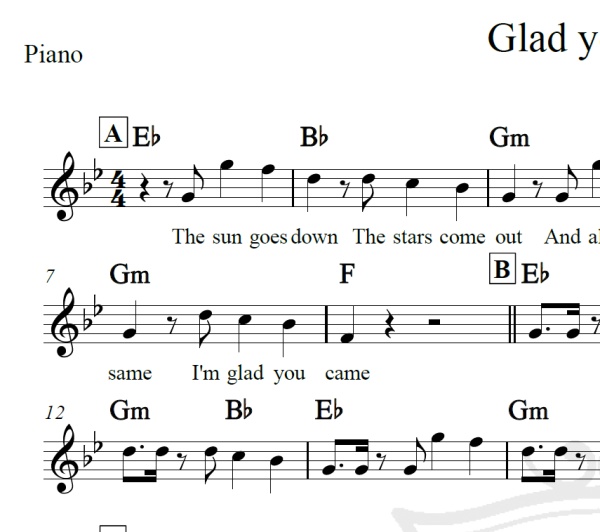 Glad you came - The Wanted - Piano/Vocal