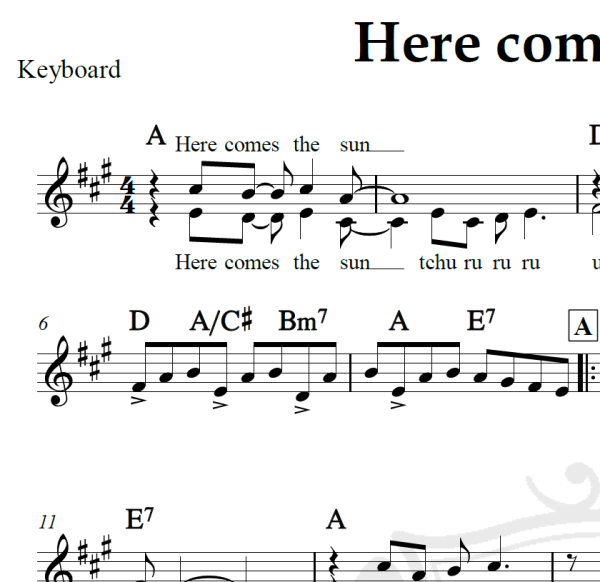 Here comes the Sun - The Beatles - Piano/Vocal