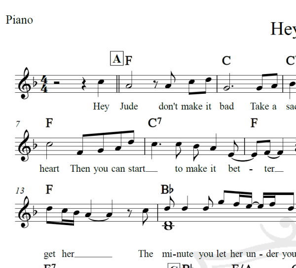 Hey Jude - The Beatles - Piano/Vocal