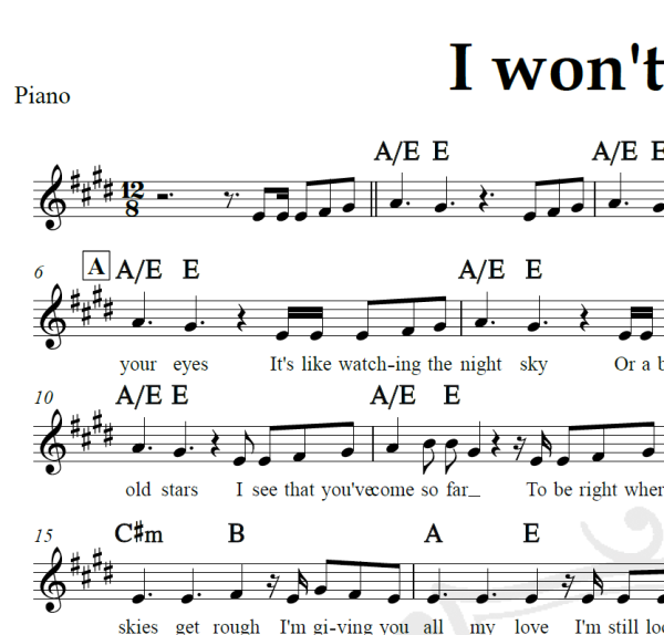 I won't give up - Jason Mraz - Piano/Vocal