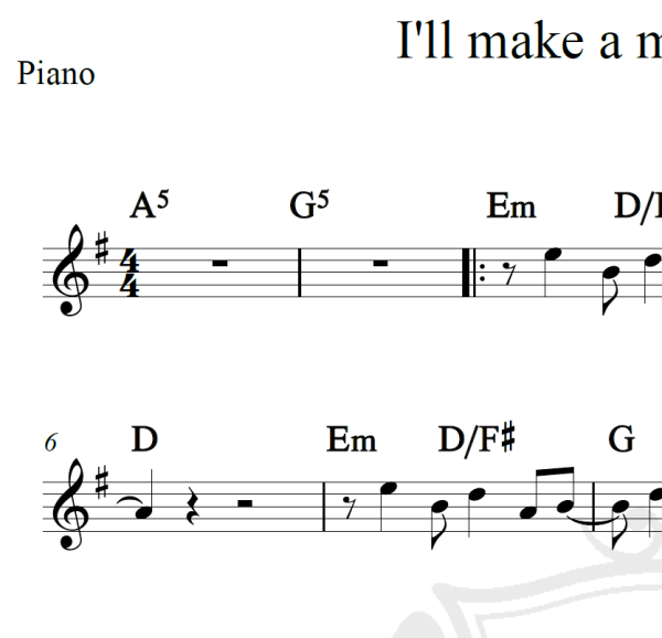 I'll make a man out of you - Piano