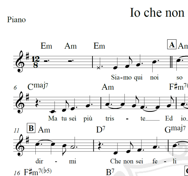 Io che non vivo senza te - Piano/Vocal
