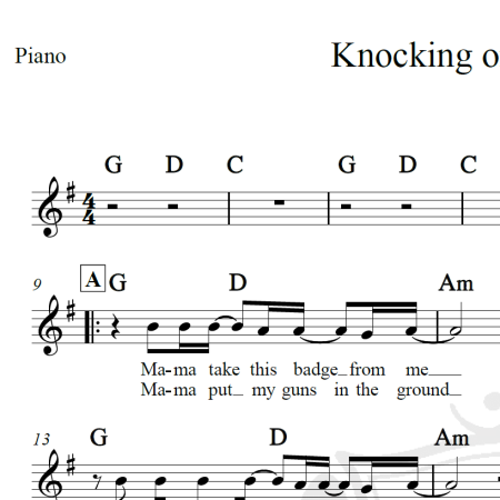 Knocking on heaven's door - Bob Dylan - Piano/Vocal