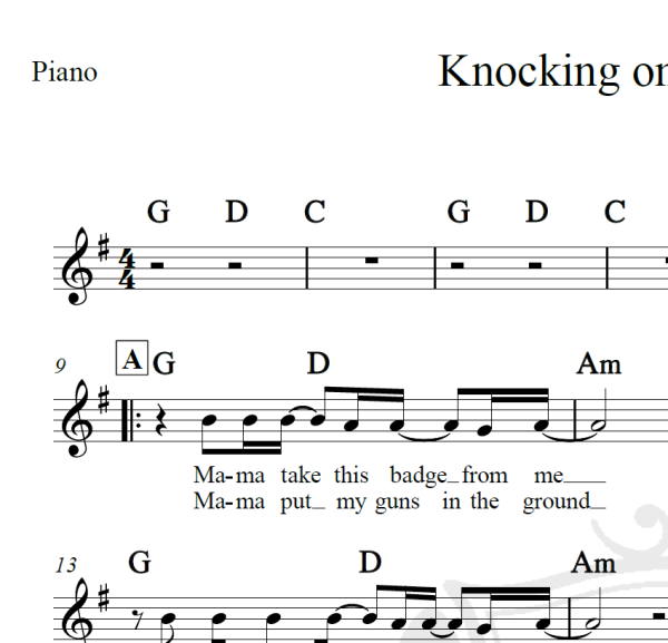 Knocking on heaven's door - Bob Dylan - Piano/Vocal