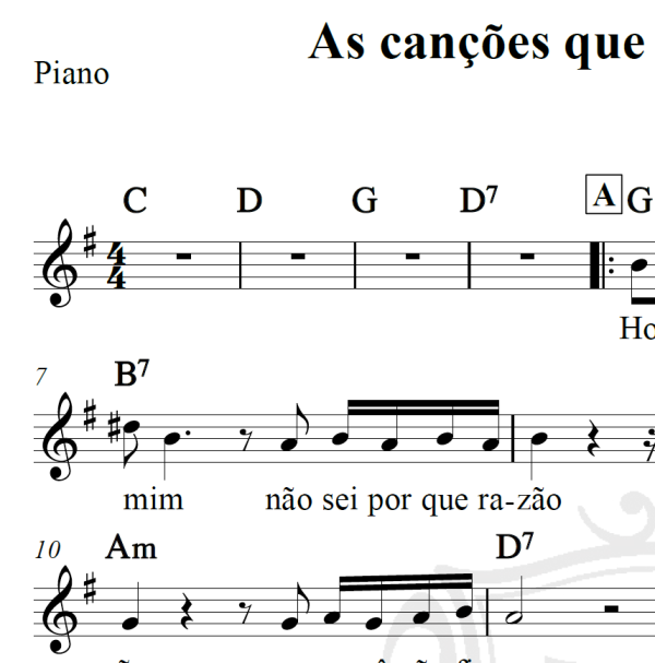 As canções que você fez pra mim - Roberto Carlos - Piano/Vocal