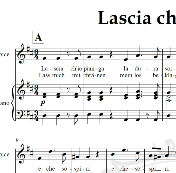 Lascia ch'io pianga - Haendel - Piano/Vocal