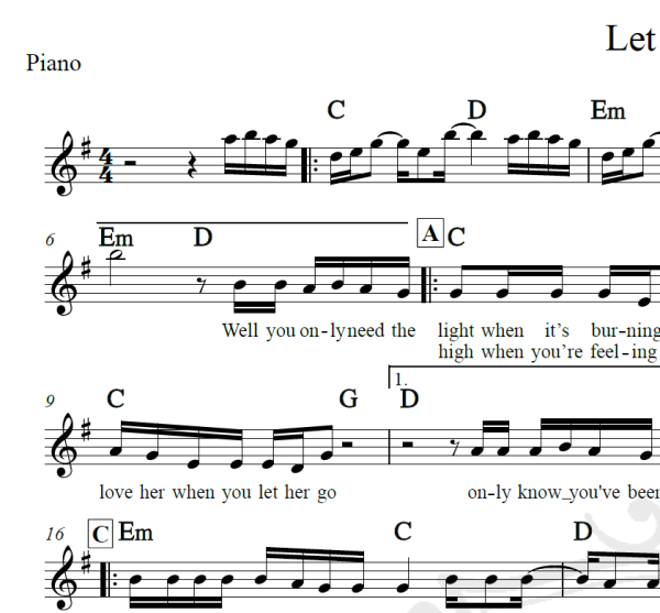 Let her go - Passenger - Piano/Vocal