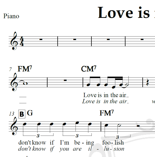 Love is in the air - Paul Young - Piano/Vocal