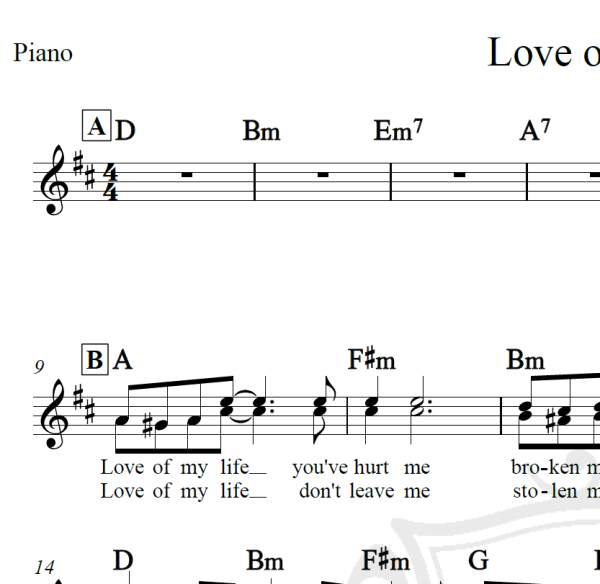 Love of my life - Queen - Piano/Vocal