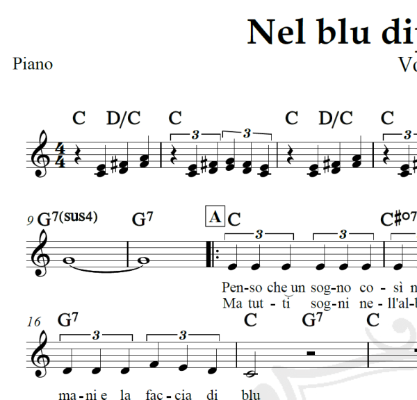 Nel blu dipinto di blu (Volare) - Domenico Modugno - Piano/Vocal