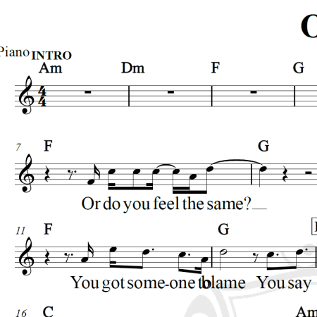 One - U2 - Piano/Vocal