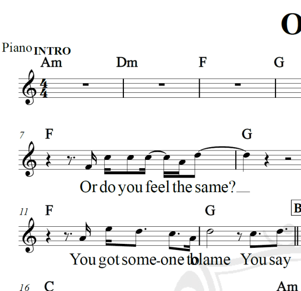 One - U2 - Piano/Vocal