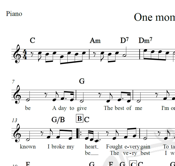 One moment in time - Whitney Houston - Piano/Vocal