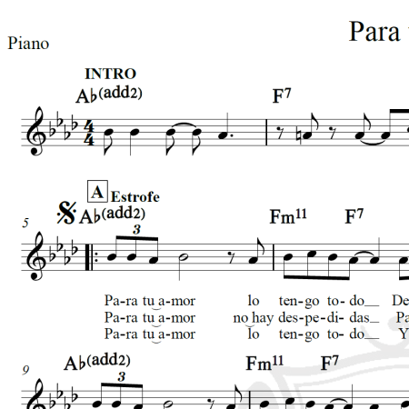 Para tu amor - Juanes - Piano/Vocal