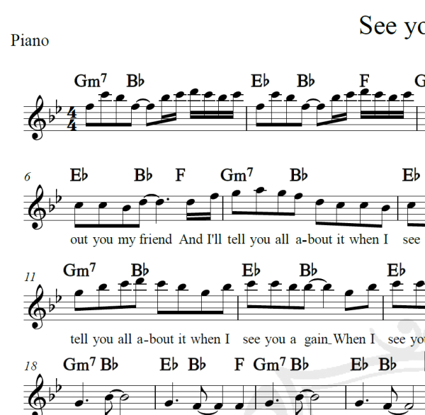 See you again - Wiz Khalifa - Piano/Vocal