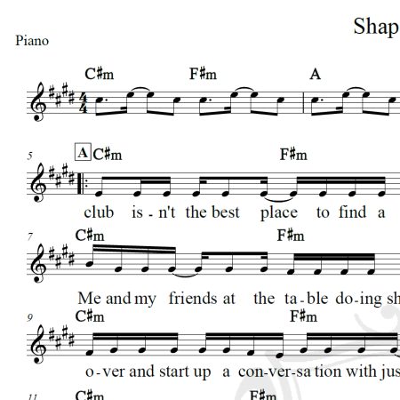 Shape of you - Ed Sheeran - Piano/Vocal