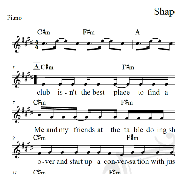 Shape of you - Ed Sheeran - Piano/Vocal