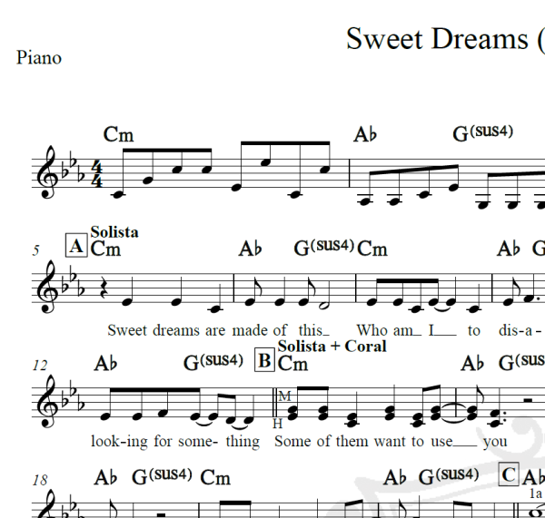 Sweet Dreams (Are made of this) - Eurythmics - Piano/Vocal