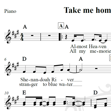 Take me home country roads - John Denver - Piano/Vocal