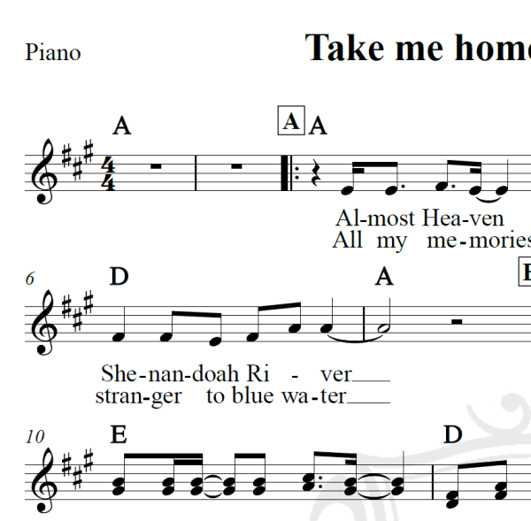 Take me home country roads - John Denver - Piano/Vocal