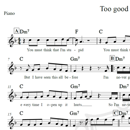 Too good at goodbyes - Sam Smith - Piano/Vocal