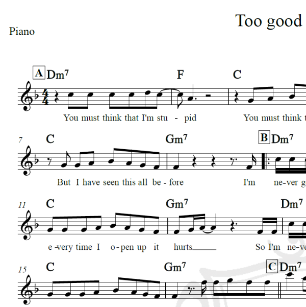 Too good at goodbyes - Sam Smith - Piano/Vocal